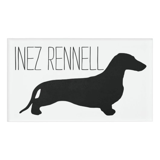 Badge D'identification Noir de silhouette de teckel + vos idées (Devant)