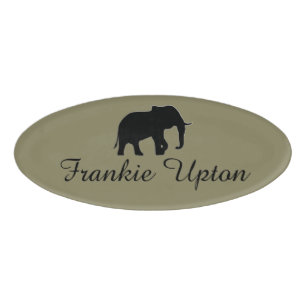 Badge D'identification Noir de silhouette d'éléphant + vos idées