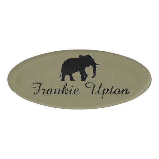 Badge D'identification Noir de silhouette d'éléphant + vos idées (Devant)