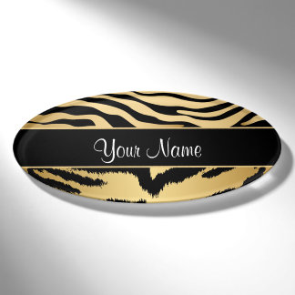 Badge D'identification Noir et motif métallique de rayures de tigre d'or