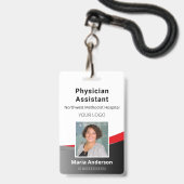 Badge d'identification noir et rouge de l'employé  (Avant avec lanière)