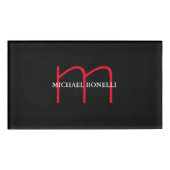 Badge D'identification Noir moderne rouge monogramme professionnel (Devant)