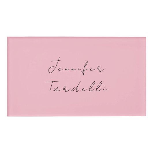 Badge D'identification Nom de calligraphie professionnel rose clair fémin (Devant)