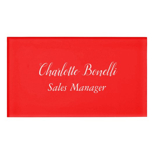 Badge D'identification Nom d'écriture minimaliste professionnelle rouge (Devant)