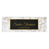 Badge D'identification Nom élégant moderne de marbre d'or blanc - (Devant)