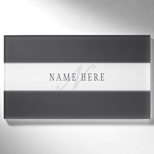 Badge D'identification Nom élégant & monogramme | Gris foncé & clair (Devant)