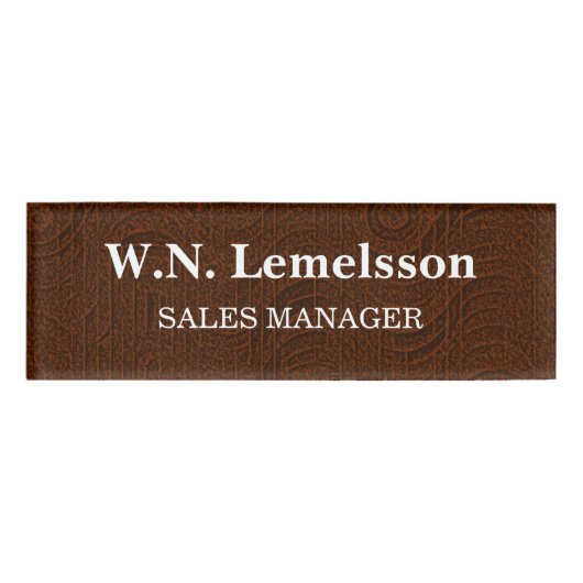 Badge D'identification Nom Et Titre Personnalisés Texture En Cuir Brown (Devant)