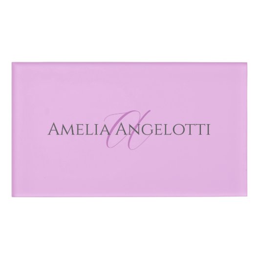 Badge D'identification Nom Monogramme Lettre initiale Orchid & Lilac (Devant)