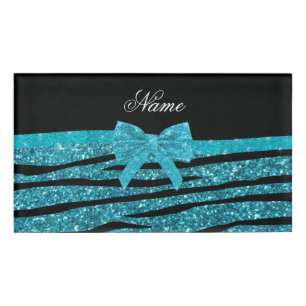 Badge D'identification Nom personnalisé parties scintillant turquoise zèb
