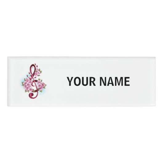 Badge D'identification Notes de clef musicale en treble avec des fleurs S (Devant)