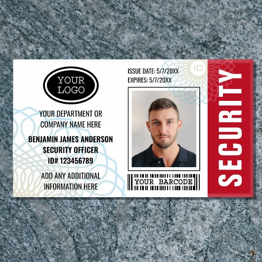 Badge D'identification Numéro de la garde de sécurité Nom de la photo Log