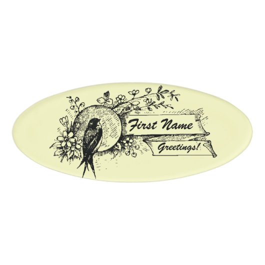 Badge D'identification Oiseau et conception florale sensible avec des (Devant)