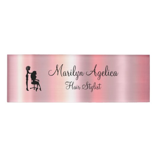 Badge D'identification Or rose de coiffeur chic (Devant)