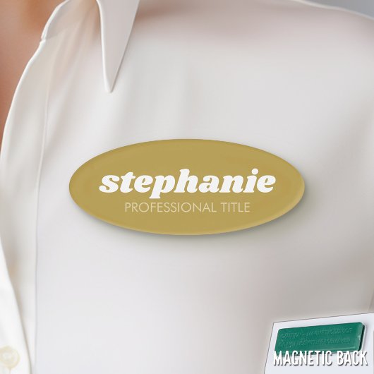 Badge D'identification Or simple avec nom de script et titre
