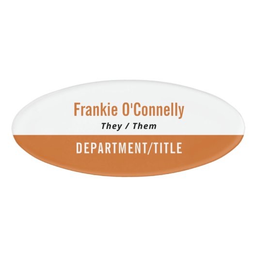 Badge D'identification Orange Clean Personal Pronouns Employee (Devant)