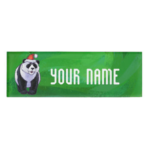 Badge D'identification Ours mignon Panda à Santa Hat sur Vert