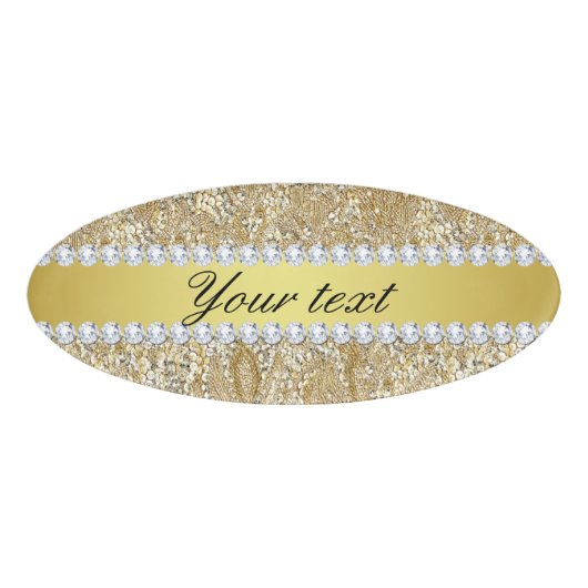 Badge D'identification Paillettes et diamants fascinants d'or de Faux (Devant)
