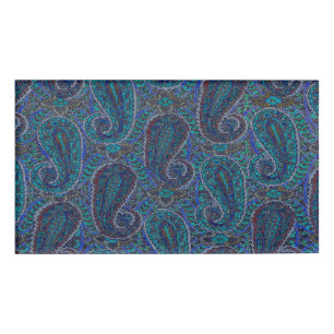 Badge D'identification Paisley Bleu Indien Boho Classique Vintage