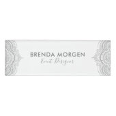 Badge D'identification Paisley gris argent sur blanc (Devant)