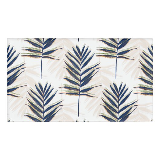 Badge D'identification Palmier bleu moderne Feuille Gold Strots Blanc Des (Devant)