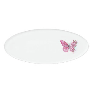 Badge D'identification Papillon à fleurs avec Sakura rose