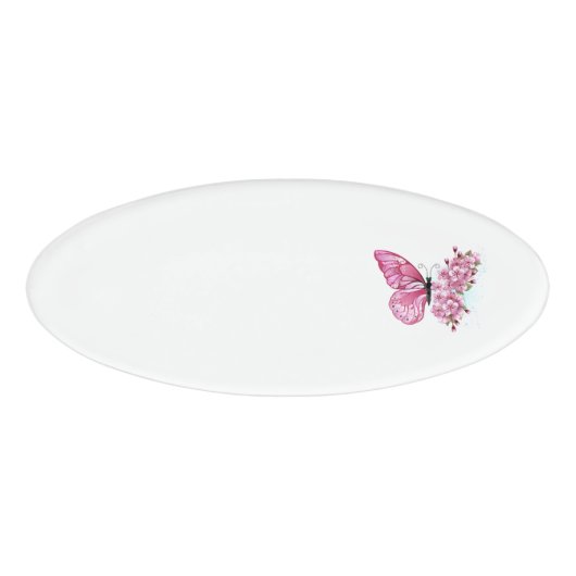 Badge D'identification Papillon à fleurs avec Sakura rose (Devant)