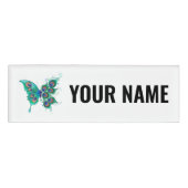 Badge D'identification Papillon aux plumes de paon vert (Devant)