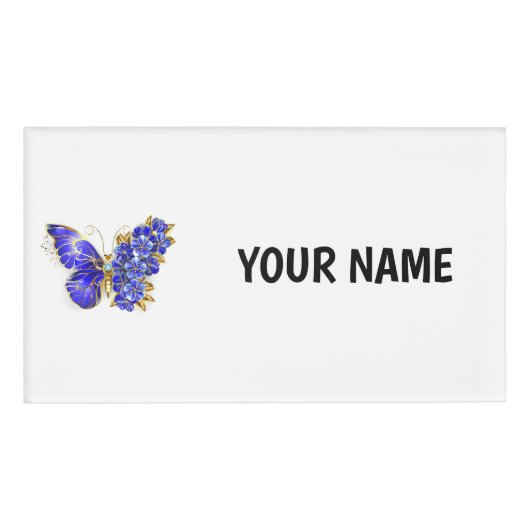 Badge D'identification Papillon saphir à fleurs (Devant)