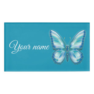 Badge D'identification Papillon turquoise