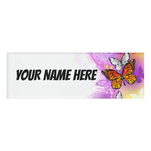 Badge D'identification Papillons Monarque sur Arrière - plan pourpre (Devant)
