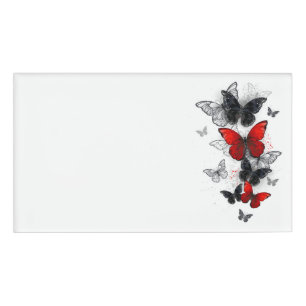 Badge D'identification Papillons noirs et rouges volants