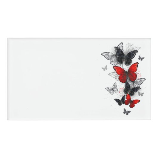 Badge D'identification Papillons noirs et rouges volants (Devant)