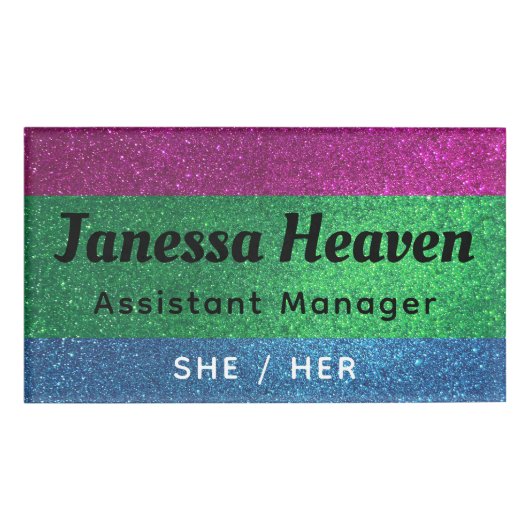 Badge D'identification Parties scintillant arc-en-ciel Sparkly Nom polyse (Devant)