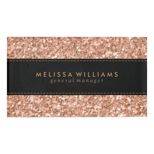 Badge D'identification Parties scintillant Noir et Rose-Or (Devant)