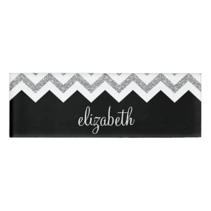 Badge D'identification Parties scintillant noire et argent Imprimer Chevr