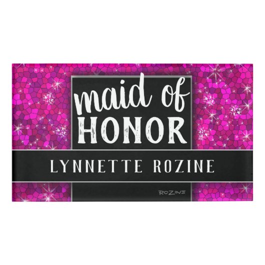 Badge D'identification Parties scintillant rose chaud noir et blanc femme (Devant)