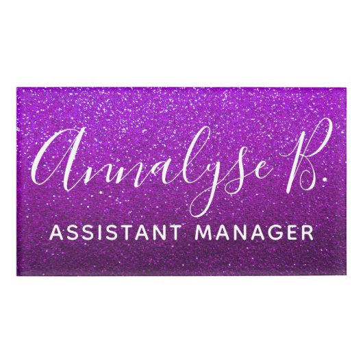 Badge D'identification Parties scintillant violette Ombre Sparkly Nom Pro (Devant)