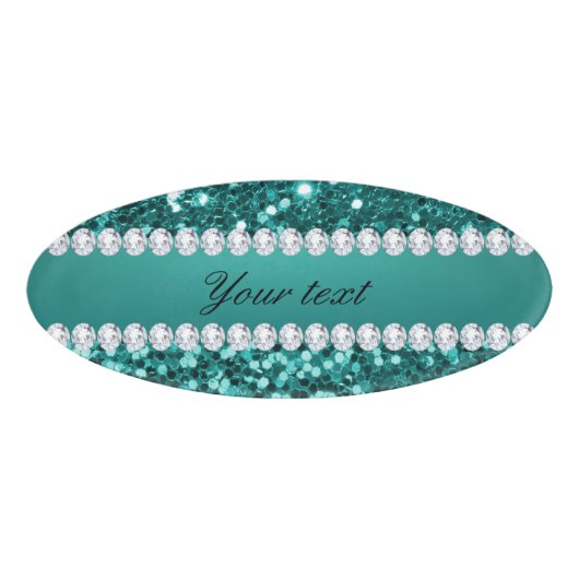 Badge D'identification Parties scintillantes turquoises chics et diamants (Devant)