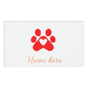 Badge D'identification Patte de chien cœur rouge animal familier ajouter 