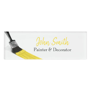 Badge D'identification Peinture Peintre Service Société Pinceau Jaune