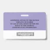 Badge d'identification personnalisé pour employés (Arrière)
