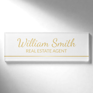 Badge D'identification Personnalisé White and Gold Modern Professional