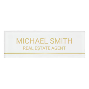 Badge D'identification Personnalisé White and Gold Modern Professional
