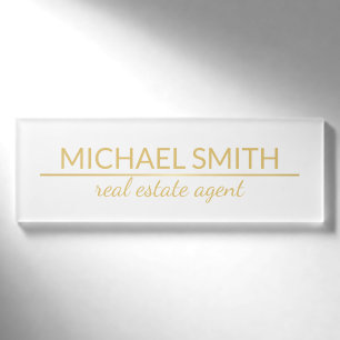 Badge D'identification Personnalisé White and Gold Modern Professional