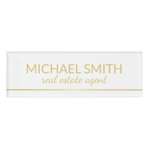 Badge D'identification Personnalisé White and Gold Modern Professional