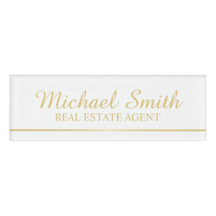 Badge D'identification Personnalisé White and Gold Professional
