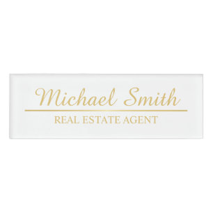 Badge D'identification Personnalisé White and Gold Professional