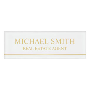 Badge D'identification Personnalisé White and Gold Professional