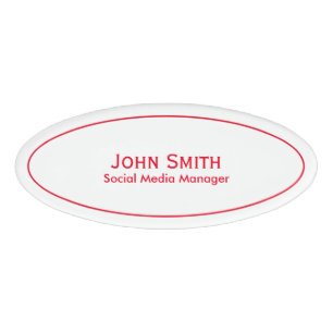 Badge D'identification Personnalisez : Ovale rouge et blanc minimal