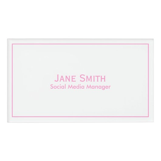 Badge D'identification Personnalisez : Rose minimal d'entreprise et blanc (Devant)